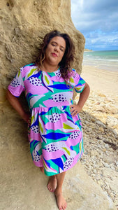 Dragon Fruit Short Sleeve Stretch Frock. SIZE S (14/16)