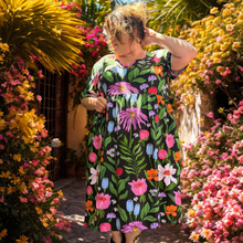 Load image into Gallery viewer, Dark Flora Short Sleeve Stretch Frock Size M