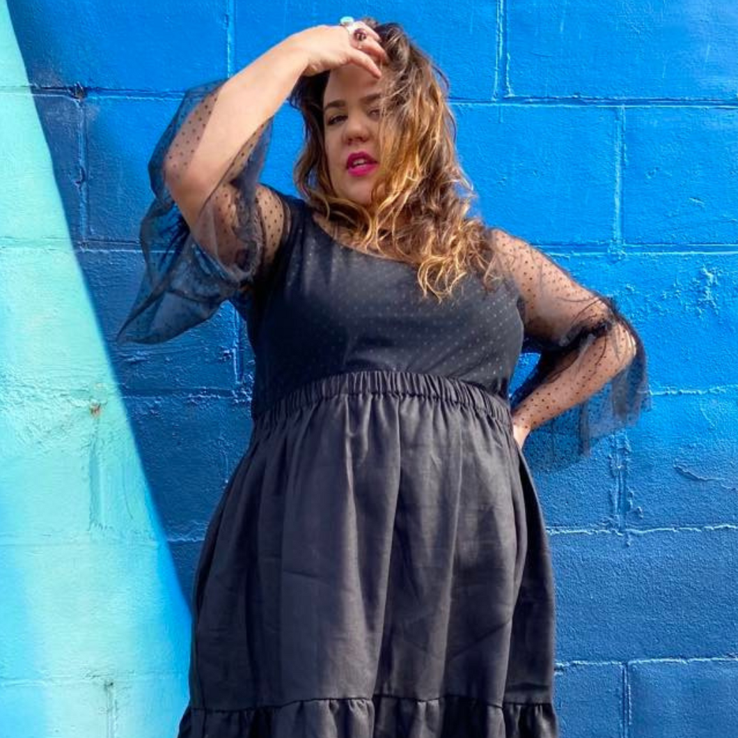 Tiered Black Linen Skirt