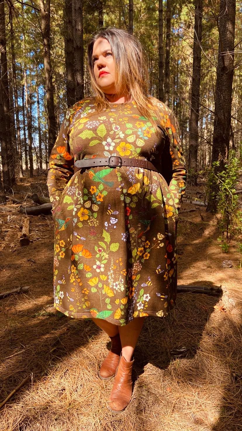 Hummingbirds and Bees Long Sleeve Frock