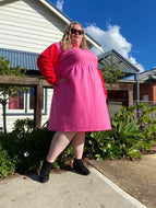 Pink and Red Cozy Colour Block Frock