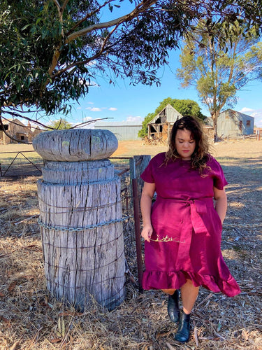 Berry Linen Oversized Shift Frock