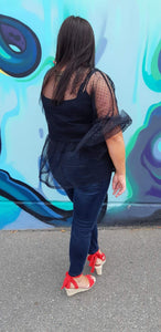 Black and Dramatic Tulle Peplum Top